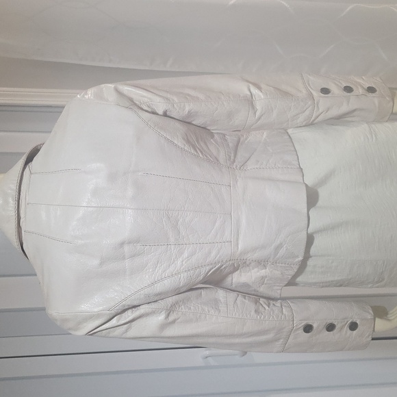 ❤️Cream LEATHER Jacket Blazer Lined, Button Womens Small - Picture 3 of 11